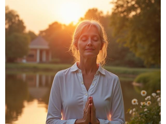 A serene scene depicting a person practicing mindfulness or meditation in a natural setting, symbolizing stress reduction and connection.