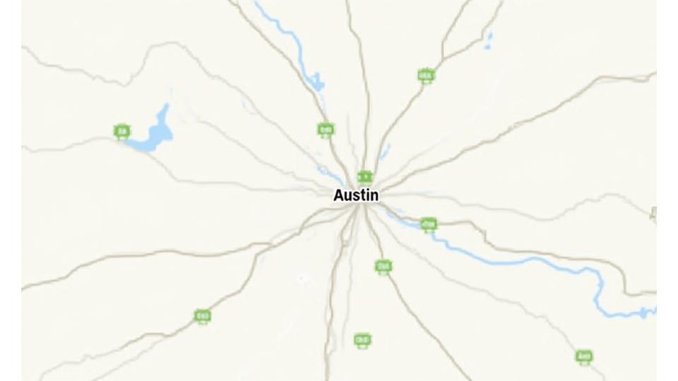 A simplified map of Austin, Texas, with pin locations indicating Solace Vine Collective's local partner stores.