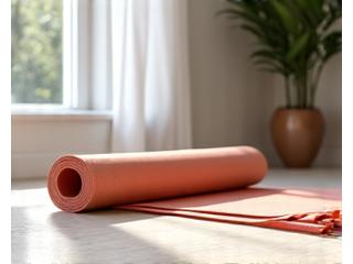 Lightweight home fitness equipment like resistance bands and yoga mats arranged in a clean, inviting space.