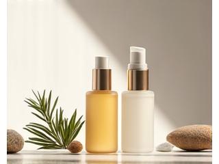 Natural skincare products in minimalist packaging, emphasizing healthy aging and gentle care.